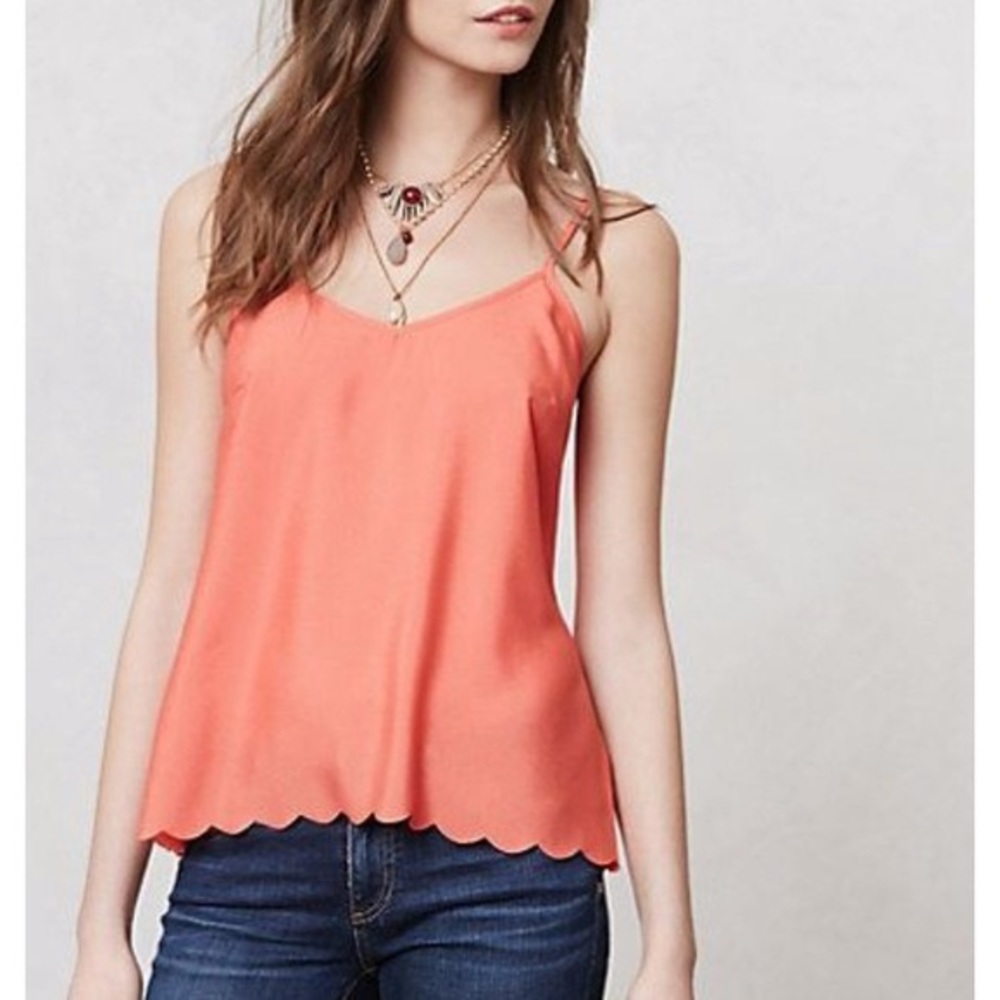 Anthropologie Neon Pink Scalloped Tank
